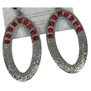 Accessorize Silver Tone Earrings Stunning Oval Drop Style Fashion Chic Crystal